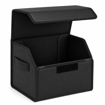 Leather Car Trunk Organizer with Lid,45L Foldable Storage Box for Universal Cars, SUVs, Sedans and MPVs, Removable Divider, Carry Handles, Black