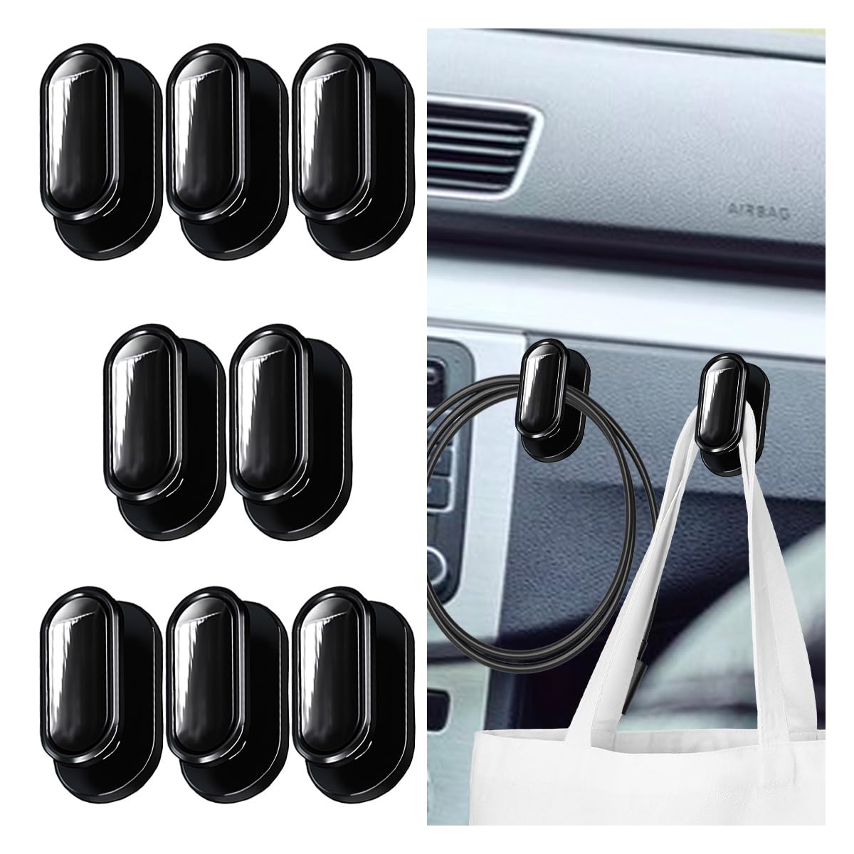 KITUREK Car Mini Hooks, Self-Adhesive Backseat Hangers, 4PCS, Carbon Fiber