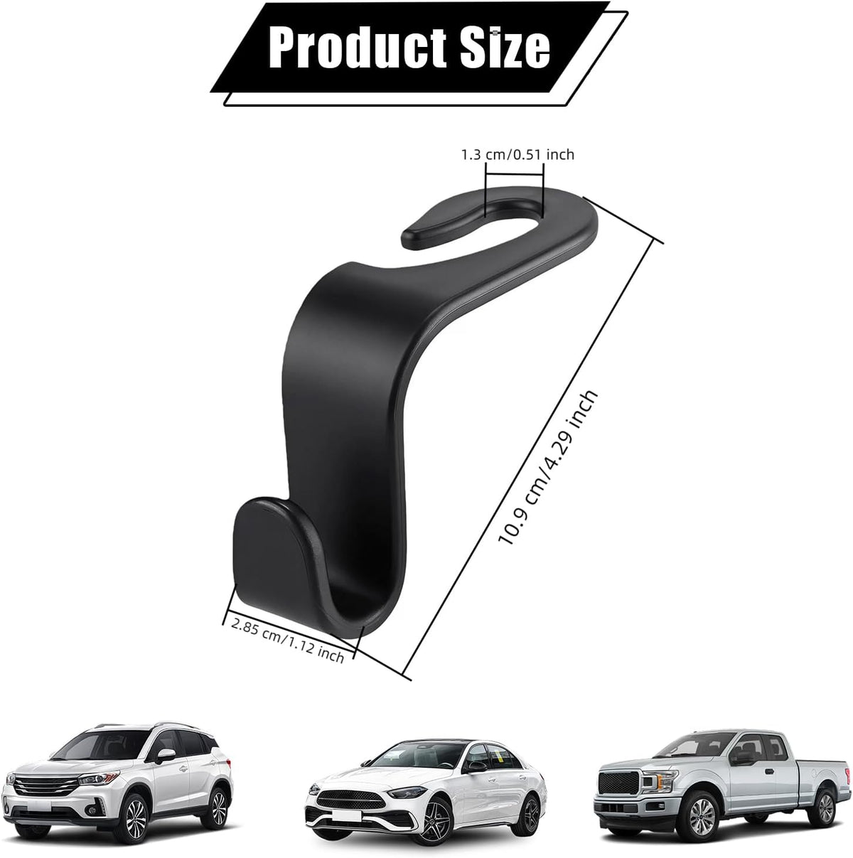 Purse Hook for Car, 4 PCS Car Purse Hook Headrest Hooks, 360° Rotatable Back Seat Storage Organizer, Universal Vehicle Seat Hanger for Purses, Handbags, Grocery Bags, Water Bottles, Black