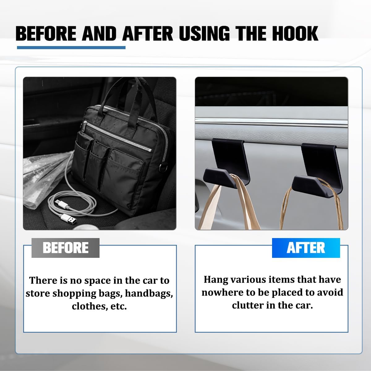 2PCS Car Co-Pilot Glovebox Hooks, Front Passenger Seat Glovebox Storage Hanger for Purse Key Umbrella Cable, Multifunctional Glove Compartment Holder Organizer Hook, Universal Fit (Black)