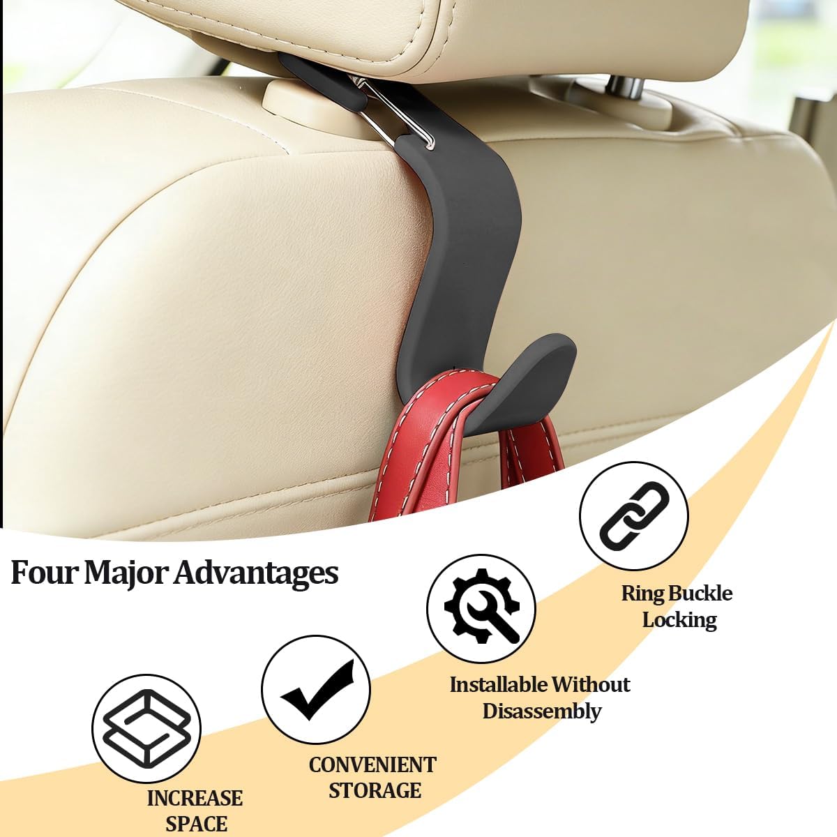 4PCS Car Seat Headrest Hook, Multifunctional Vehicle Seat Back Hanger Holder for Purse Handbag Umbrella, Automotive Interior Backseat Storage Organizer, Universal for SUV Van Truck (Black)