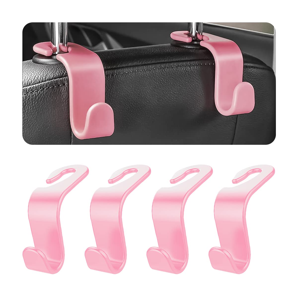 8sanlione 4PCS Car Back Seat Headrest Hooks, Storage Hanger, Black
