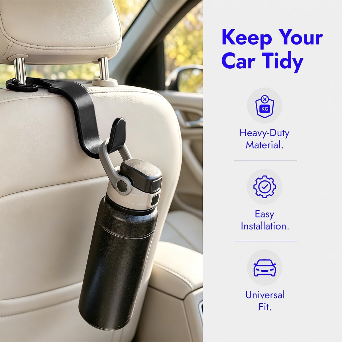 4PCS Car Seat Headrest Hooks, Vehicle Back Seat Organizer Hanger Holder for Purses Grocery Bags, Automotive Interior Headrest Storage Hook, Universal for SUV RV Truck (Black)