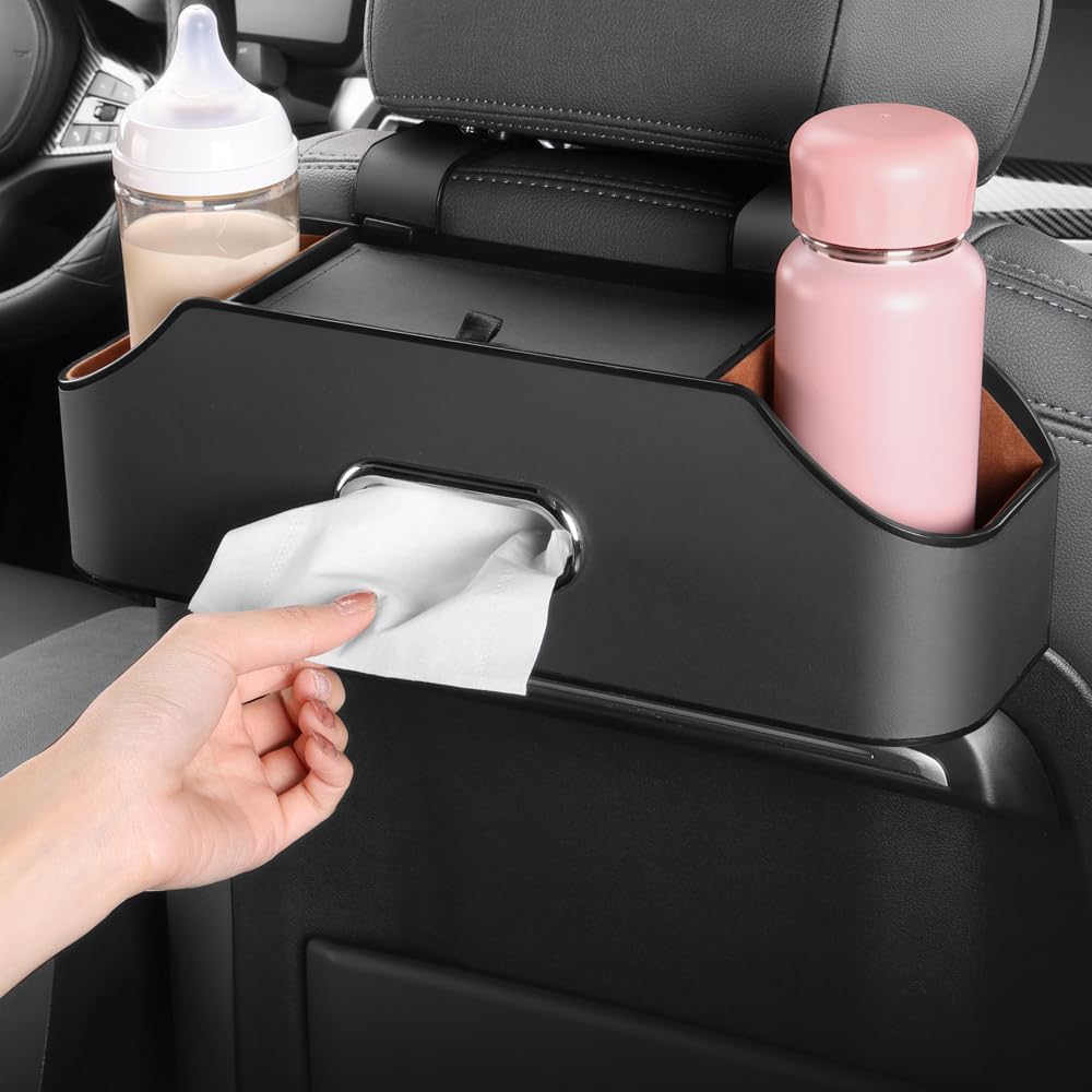 HAOTULE New car headrest Rear seat Multifunctional Storage Box, partition Design, with Cup Holder, Tissue Box, headrest Hook, Suitable for Children and Adults, car Travel Accessories (Black)