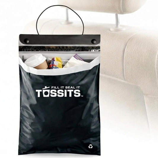 Tossits Hanging Car Trash & Garbage Bags, Disposable, Black 7 Count