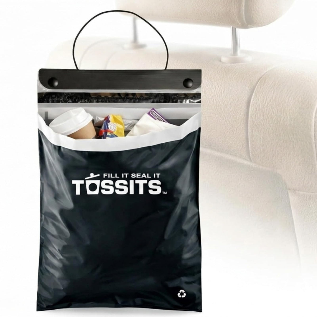Tossits Hanging Car Trash & Garbage Bags, Disposable, White 7 Count