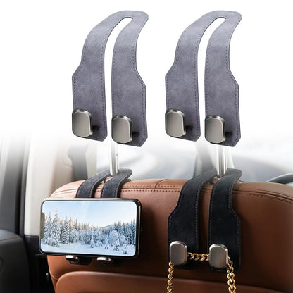 Fauppt Headrest Hooks for Car Car Seat Hooks for Headrest,2026 Hooks for Purses and Bags Cute Car Purse Holder,Twinhook Leather Car Headrest Hangers Seat Back Organizers for Travel (Black*2)