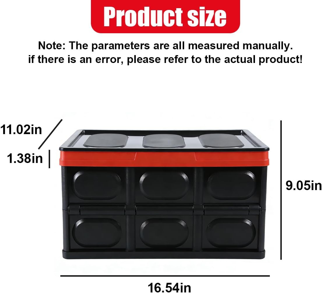 YoRise Car Trunk Organizer, Plastic Waterproof Foldable Car Cargo Storage Box with Lid, Universal Portable Automotive Tool Container Accessories for SUV Truck Sedan (Black)