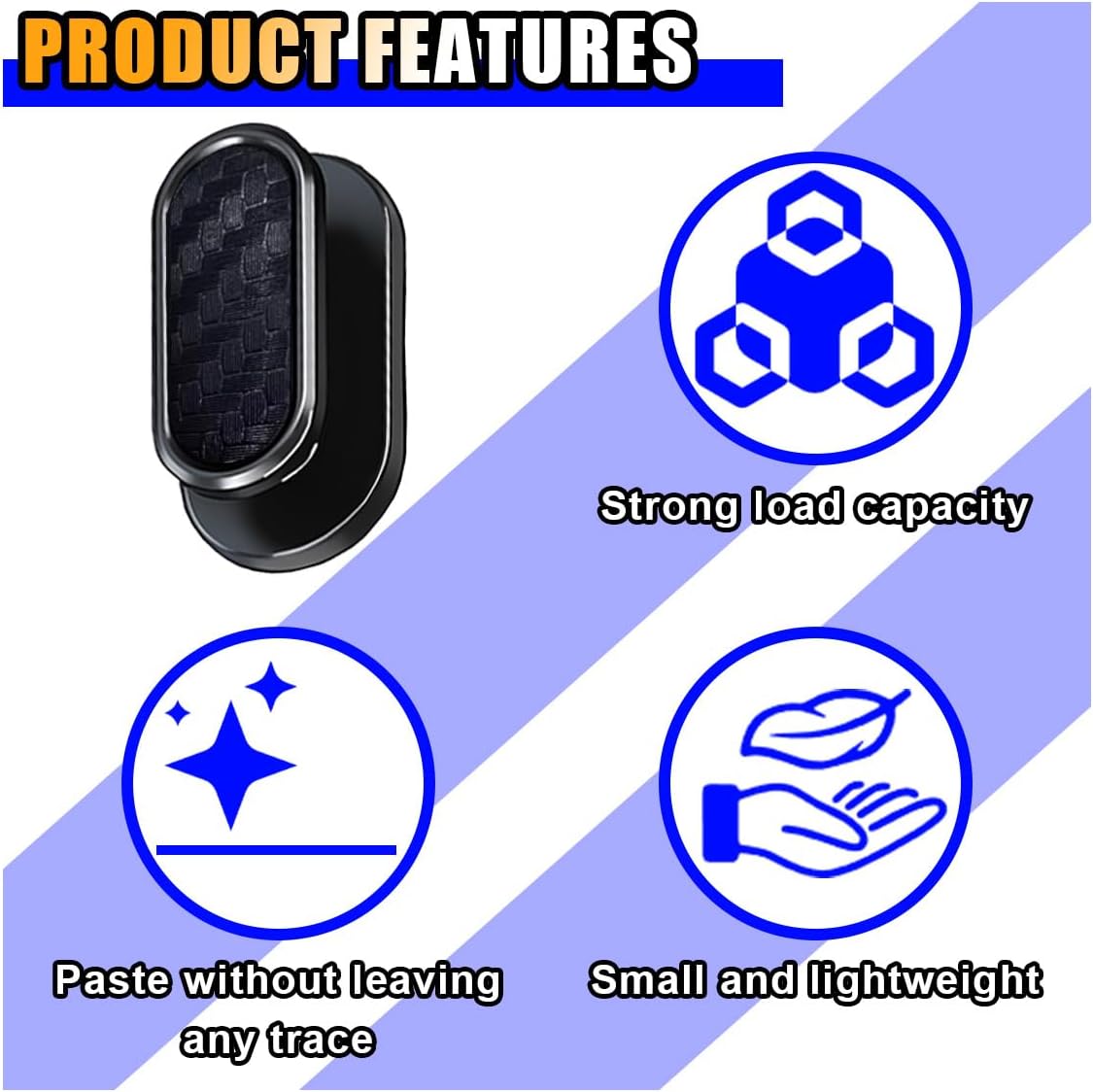 KITUREK Car Mini Hooks, Self-Adhesive Backseat Hangers, 4PCS, Carbon Fiber