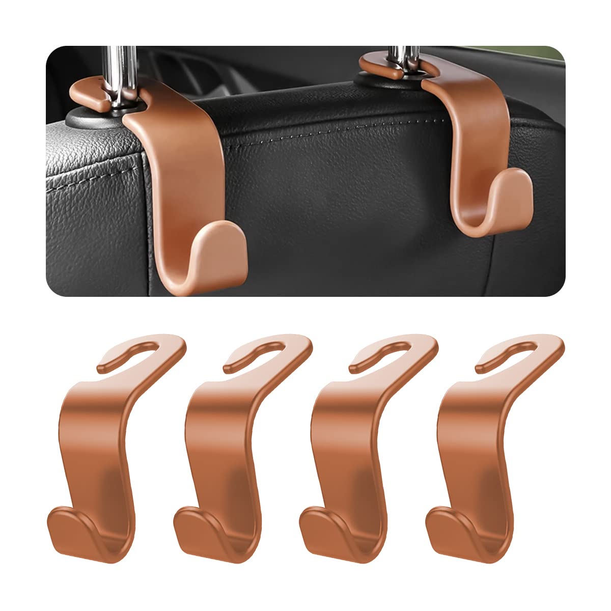 8sanlione 4PCS Car Back Seat Headrest Hooks, Storage Hanger, Black
