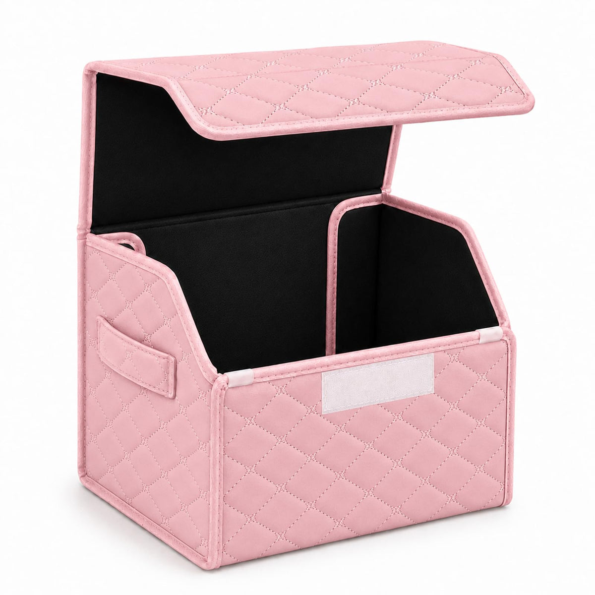 Leather Car Trunk Organizer with Lid,45L Foldable Storage Box for Universal Cars, SUVs, Sedans and MPVs, Removable Divider, Carry Handles, Black