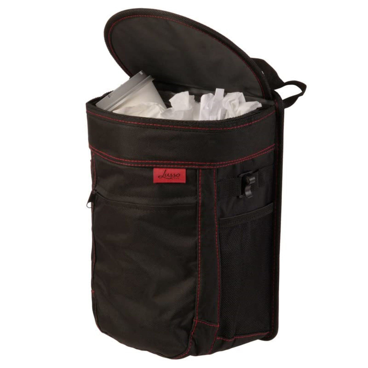 Lusso Gear Car Trash Can - 2.5-Gallon, Black, Round - Leak-Proof & Spill-Proof Lid & Waterproof Removable Liner - Hanging Car Trash Bin & Organizer for SUV, Truck & Minivan