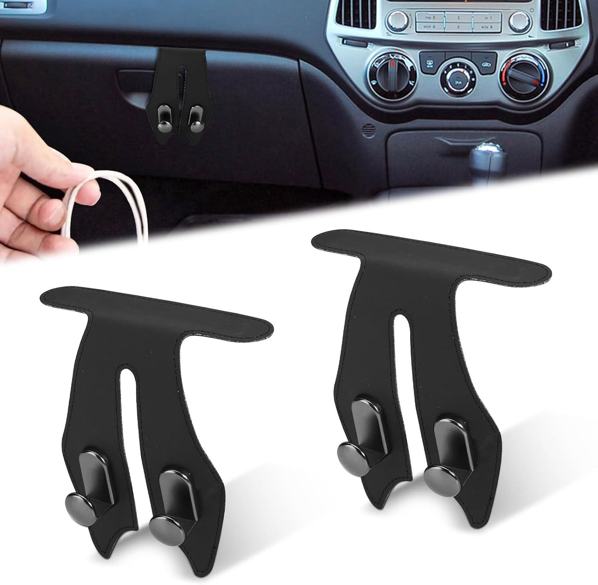 2 Pcs Car Hooks for Passenger Glove Box, Self-Adhesive Headrest Hooks for Car Holder, Leather Car Purse Hook for Bags, Car Seat Back Storage Hook Accessories Organization (Double Front Hook)
