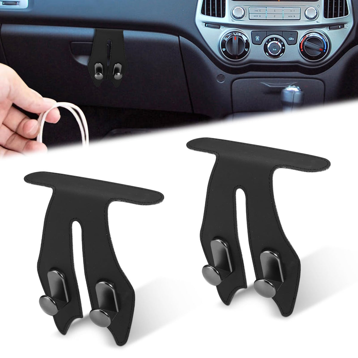 2 Pcs Car Hooks for Passenger Glove Box, Self-Adhesive Headrest Hooks for Car Holder, Leather Car Purse Hook for Bags, Car Seat Back Storage Hook Accessories Organization (Double Front Hook)