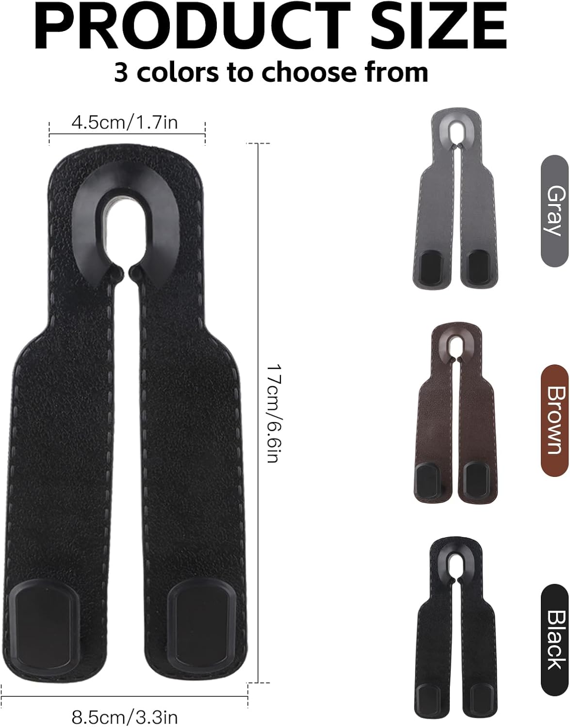 Car Seat Headrest Hooks for Purses and Bags, 4-Pack Heavy Duty Car Seat Hooks with Anti-Slip Pad, Universal Car Backseat Organizer Hanger Accessories for Grocery Bags (Black)