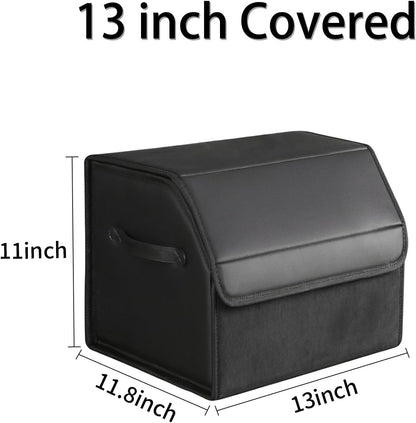 car organizers and storage for SUV,trunk organizer for sedan, leather foldable sleek box with lid,collapsible cargo bins, tool accessories containers,Collapsible Suede velvet (13 inch Covered)
