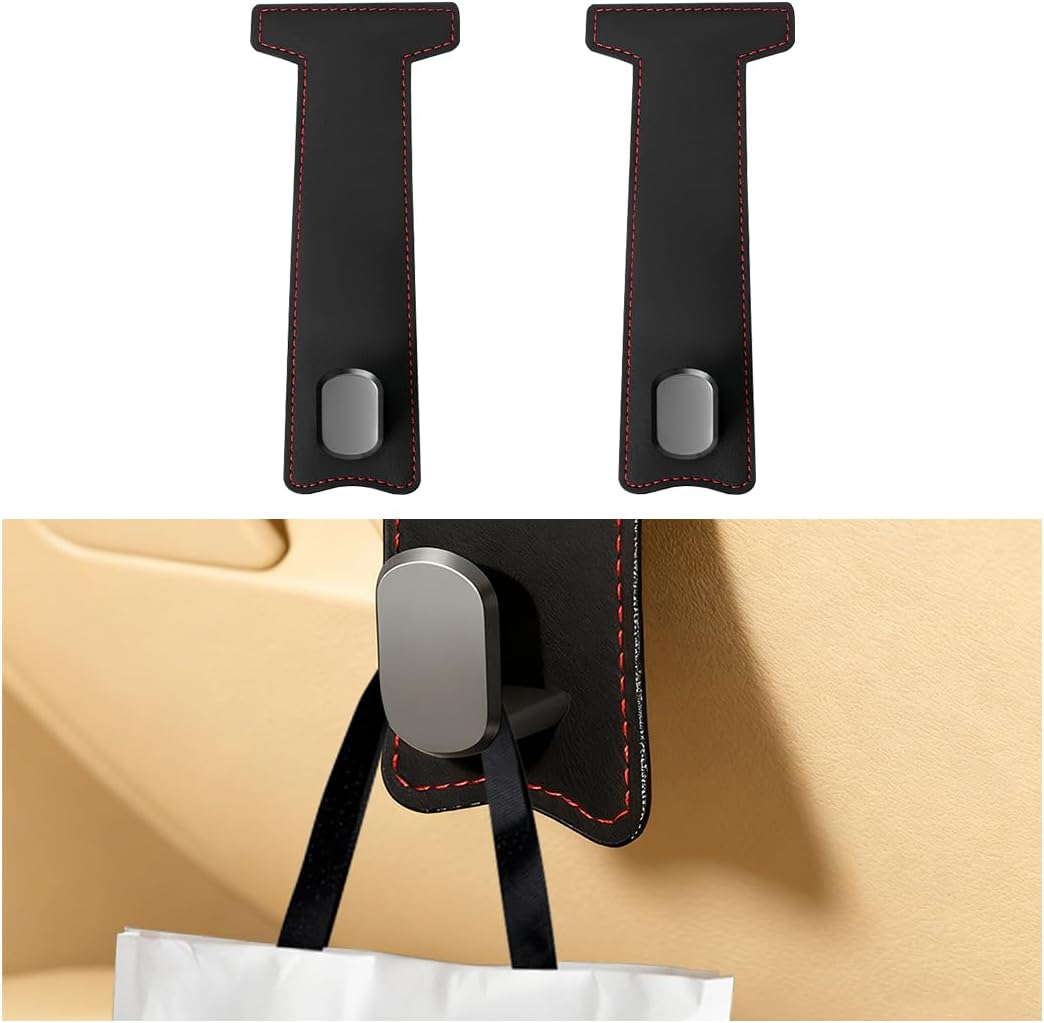 Zpana 2PCS Car Co-Pilot Glovebox Hooks, Nappa Leather Front Passenger Seat Hanging Storage Organizer for Handbag Purse, Anti-Scratch Auto Interior Glove Box Hanger, Universal for Vehicles (Black)