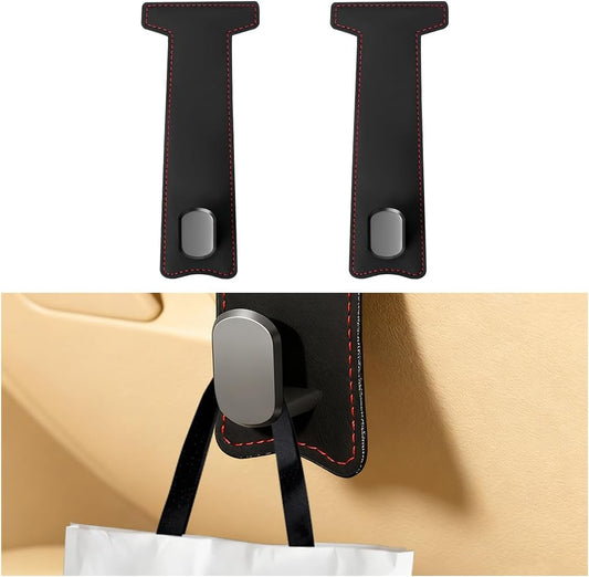 Zpana 2PCS Car Co-Pilot Glovebox Hooks, Nappa Leather Front Passenger Seat Hanging Storage Organizer for Handbag Purse, Anti-Scratch Auto Interior Glove Box Hanger, Universal for Vehicles (Black)