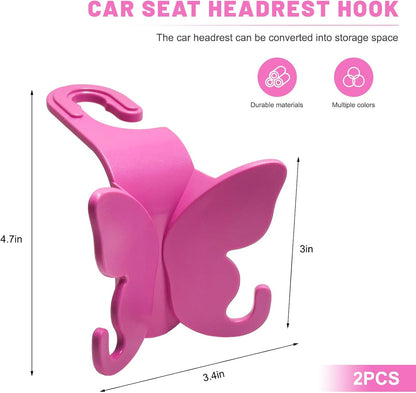2 PCS Car Seat Headrest Hook, Butterfly Multipurpose Storage Hook Seat Back Purse Holder, Cute Butterfly Headrest Purse Hanger Interior Accessories for Car Truck SUV (Pink)