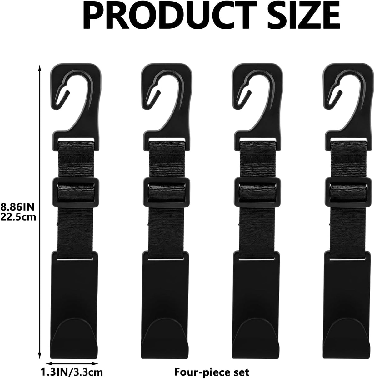 4 Pack Headrest Hooks for Car, Adjustable Purse Hook, 110 LBS Heavy Duty, Vehicle Seat Back Organizer for Purses, Bags, Handbags, Easy Install ﻿(Black)
