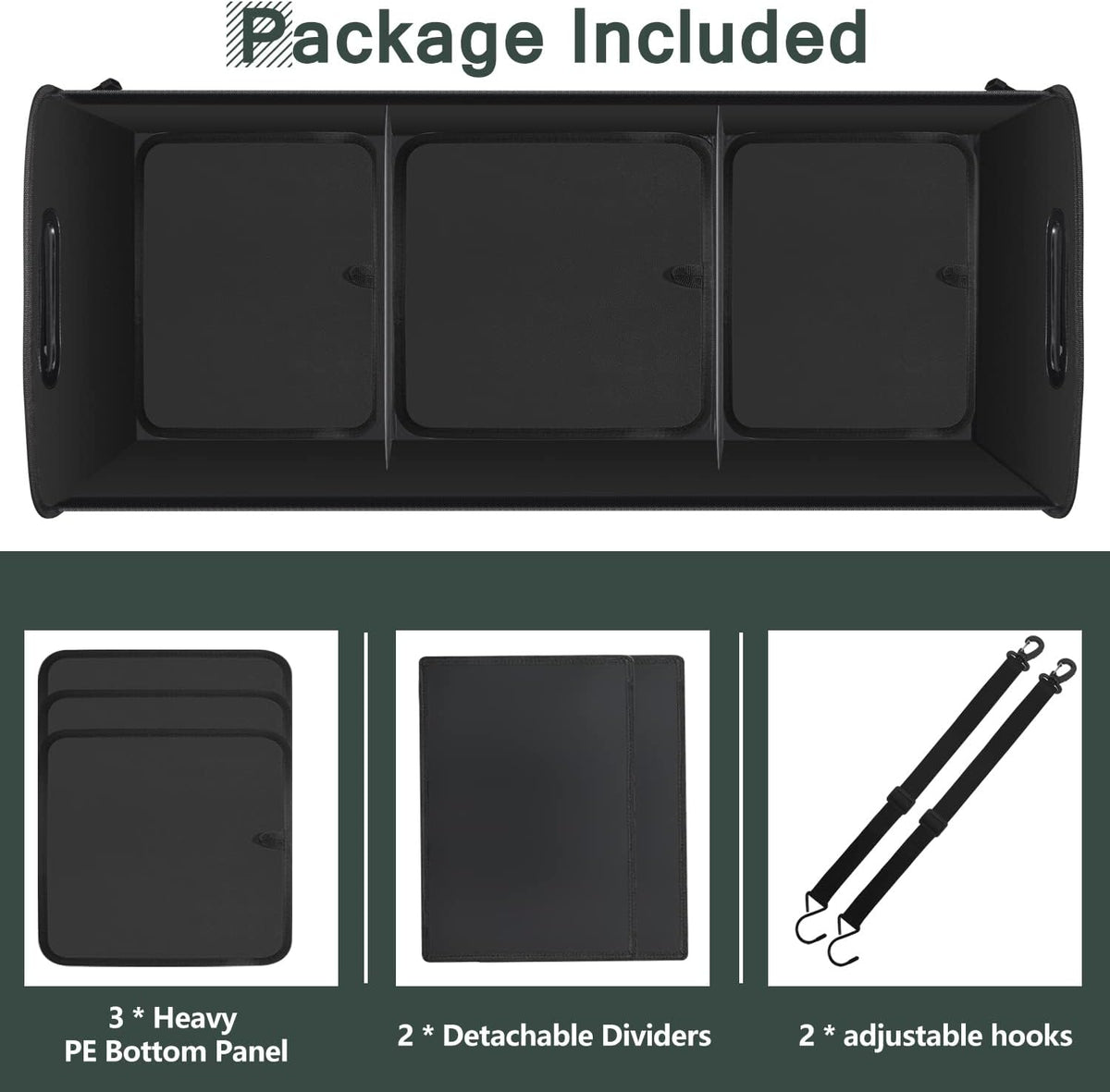 AOPHY Trunk Organizer - 95L Extra Large Capacity SUV Cargo Storage, Collapsible Waterproof Design with Non-Slip Bottom & Retractable Straps, Car Organizers for SUV, Truck, Sedan