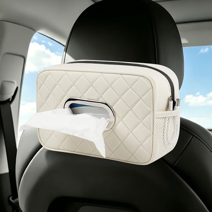 Multi-Functional Car Tissue Holder with ‌2 Storage Nets, Tissue Box Cover