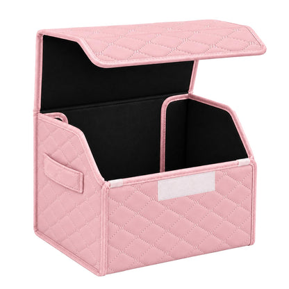 Leather Car Trunk Organizer with Lid,45L Foldable Storage Box for Universal Cars, SUVs, Sedans and MPVs, Removable Divider, Carry Handles, Black