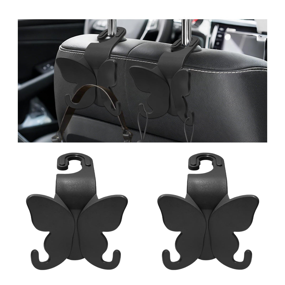 2 PCS Car Seat Headrest Hook, Butterfly Multipurpose Storage Hook Seat Back Purse Holder, Cute Butterfly Headrest Purse Hanger Interior Accessories for Car Truck SUV (Pink)