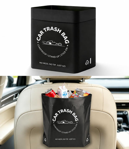 Disposable Car Trash Bags, Stand-Up & Stick-On Car Trash Can Alternative