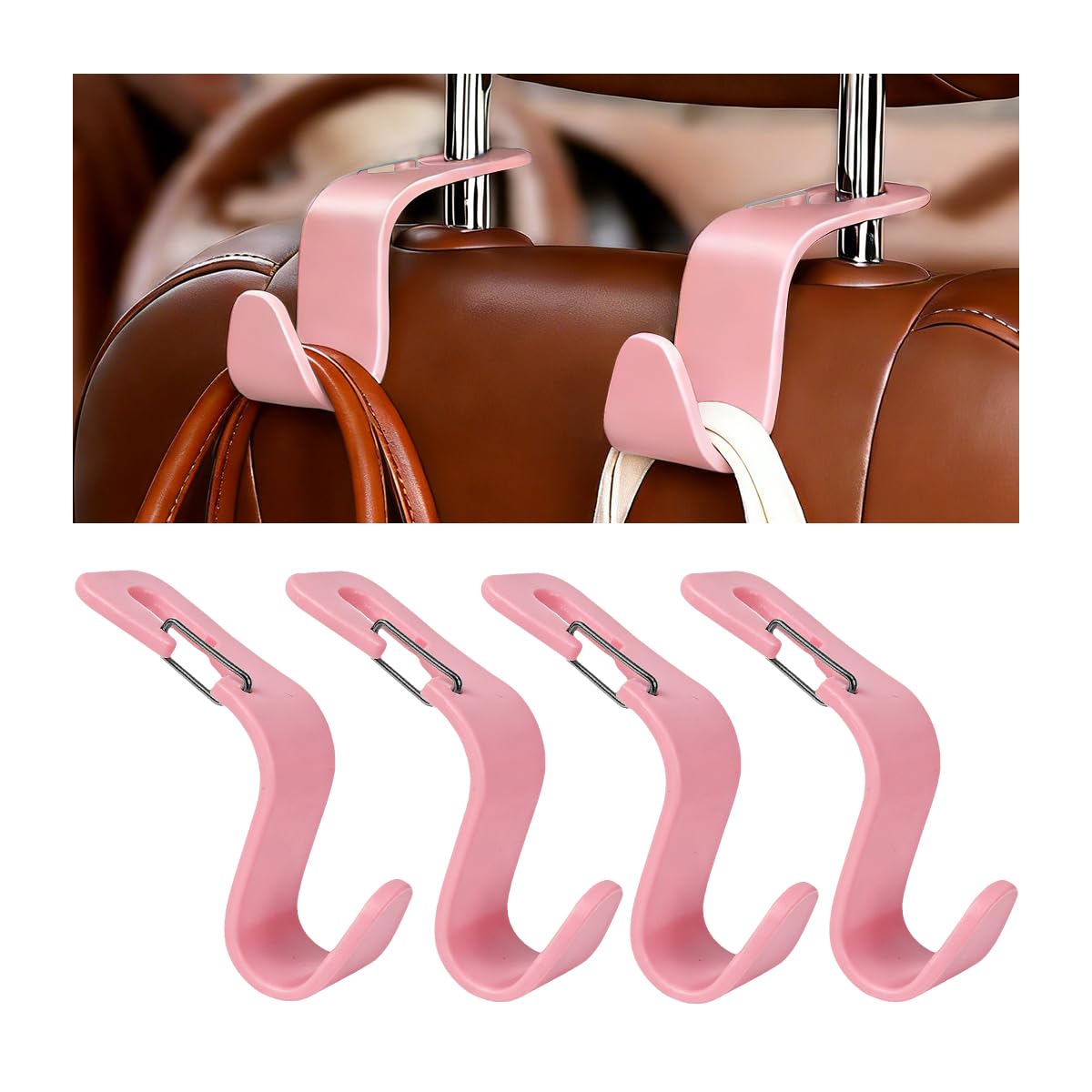 4PCS Car Seat Headrest Hook, Multifunctional Vehicle Seat Back Hanger Holder for Purse Handbag Umbrella, Automotive Interior Backseat Storage Organizer, Universal for SUV Van Truck (Black)