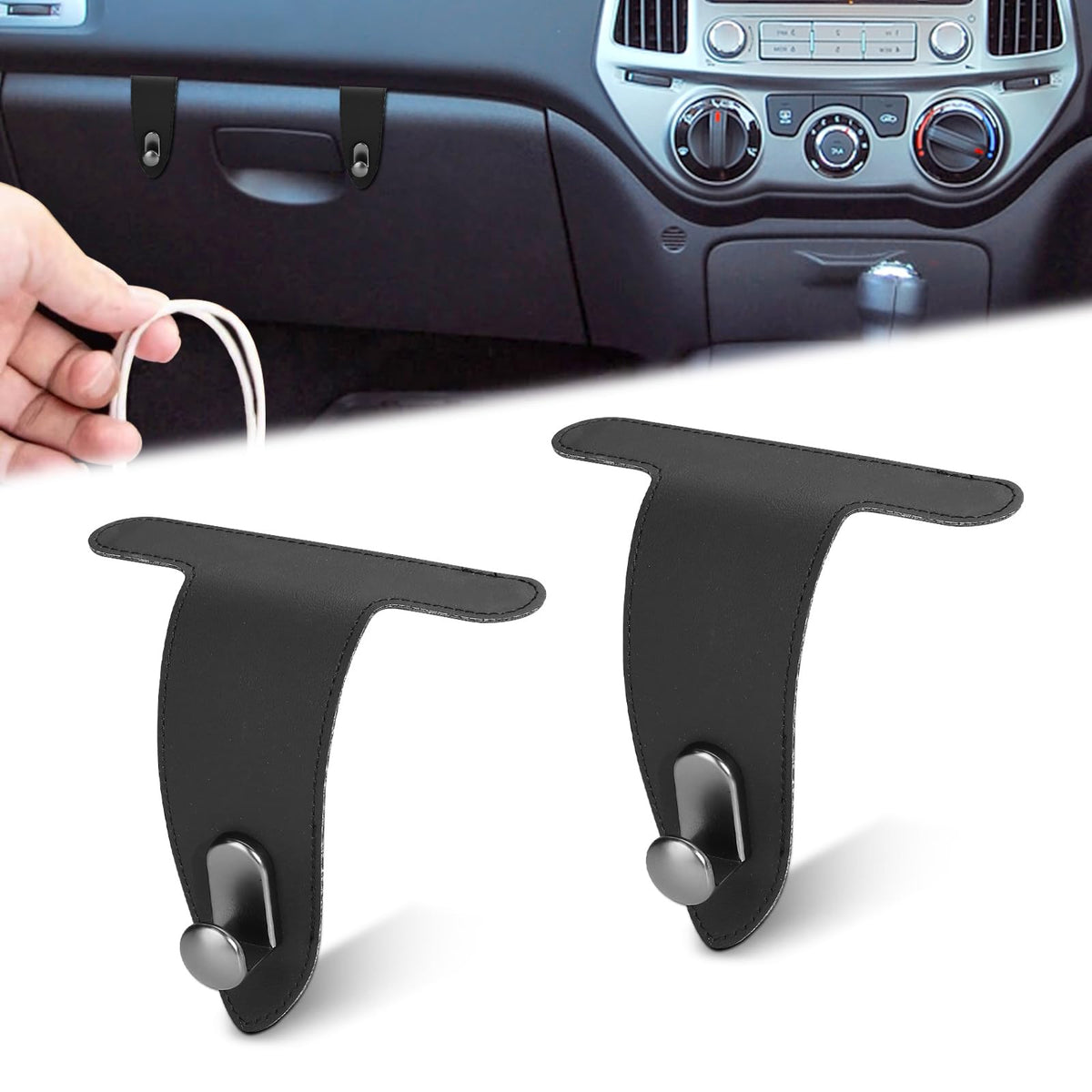 2 Pcs Car Hooks for Passenger Glove Box, Self-Adhesive Headrest Hooks for Car Holder, Leather Car Purse Hook for Bags, Car Seat Back Storage Hook Accessories Organization (Double Front Hook)