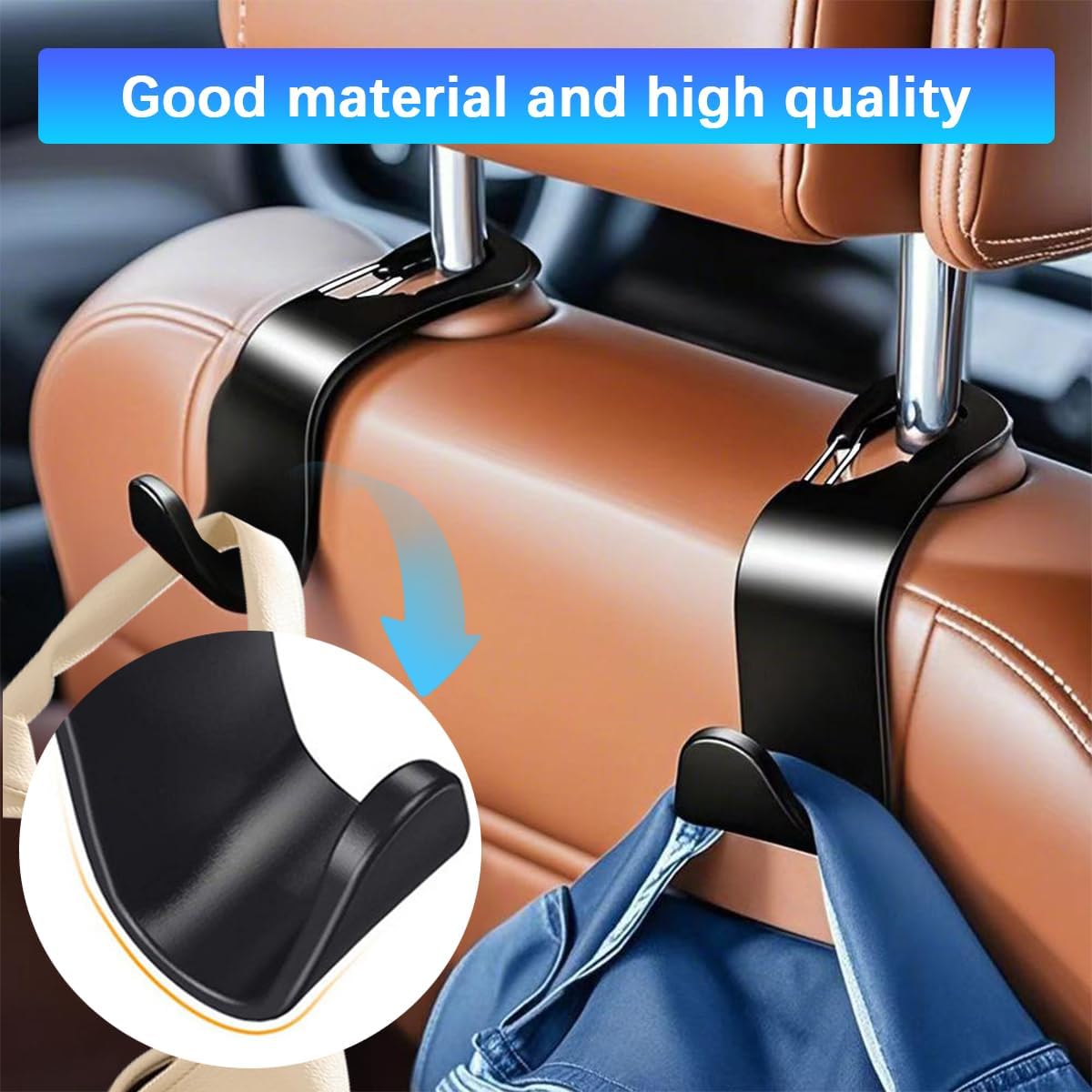 Zpana Car Seat Headrest Hook, 4PCS Vehicle Seat Back Hanger Hook with Metal Lock, Multifunctional Auto Interior Purse Handbag Storage Organizer Accessories, Universal for SUV RV Truck (Black)