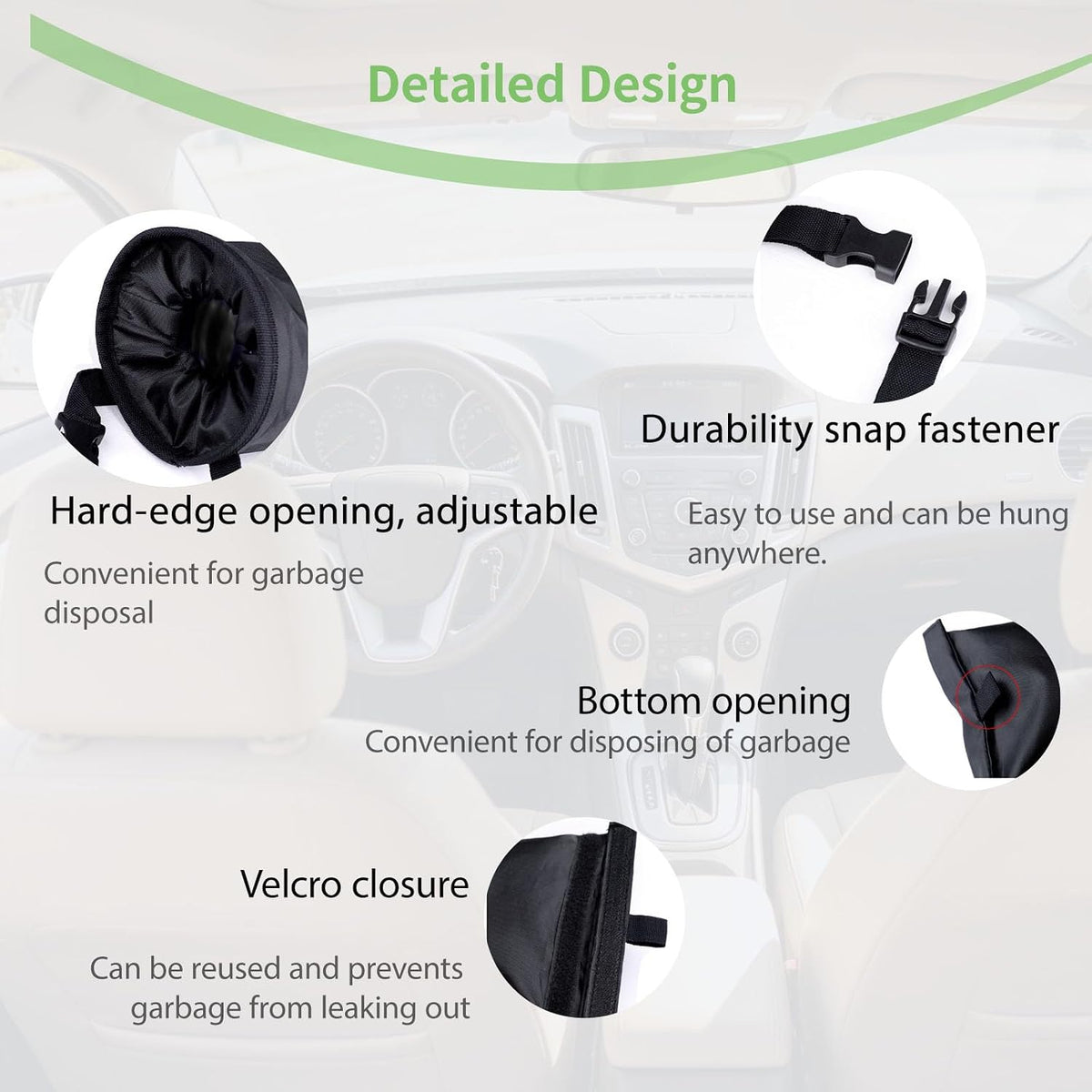 2 PCS Car Trash Bags, Washable Garbage Bag Hanging, Back Seat Hanging Bag with Elastic Opening for Outdoor Traveling & Home Use (Black)