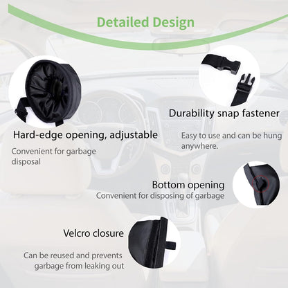 2 PCS Car Trash Bags, Washable Garbage Bag Hanging, Back Seat Hanging Bag with Elastic Opening for Outdoor Traveling & Home Use (Black)