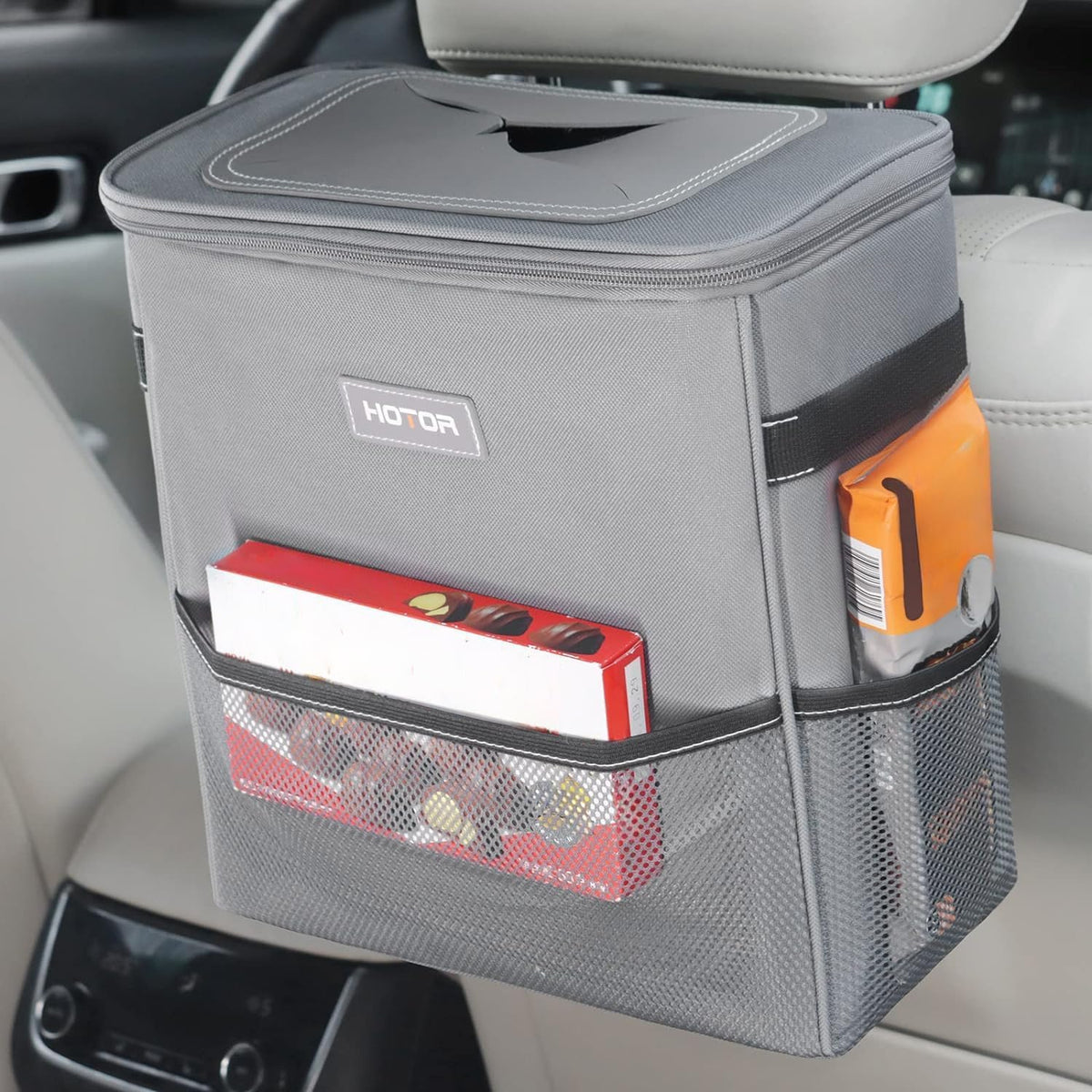 HOTOR Car Trash Can, Leakproof Car Organizer, 3-Gallon, Black