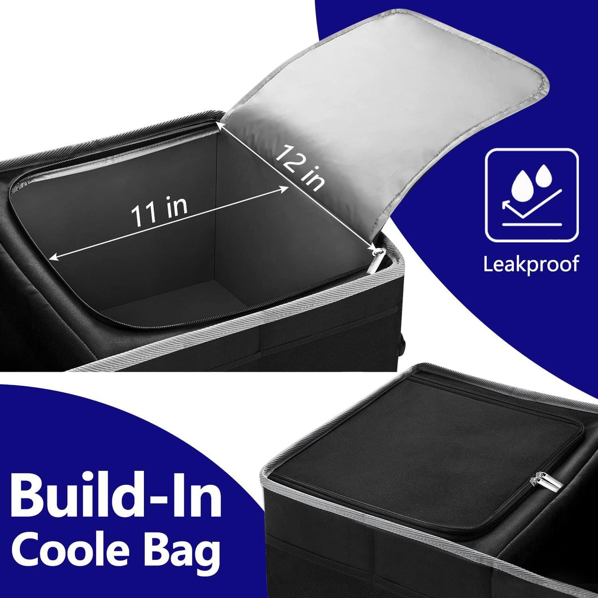 Trunk Organizer and Storage with Built-In Insulated Leak Proof Cooler Bag