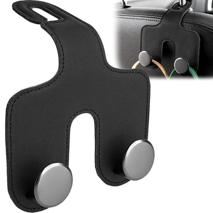 2 Pack Car Headrest Hooks Leather & Alloy Car Seat Storage Hangers, Black