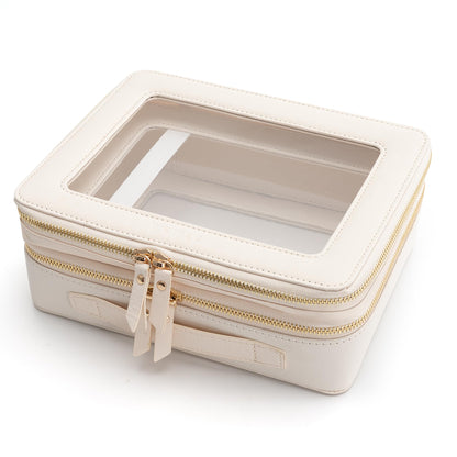 Aveniee Clear Makeup Bag Organizer, Travel Toiletry Bag Cosmetic Case for Women, Make Up Skincare Pouch Car Organizer Bag with Zippers for Essentials,White,Medium Classic