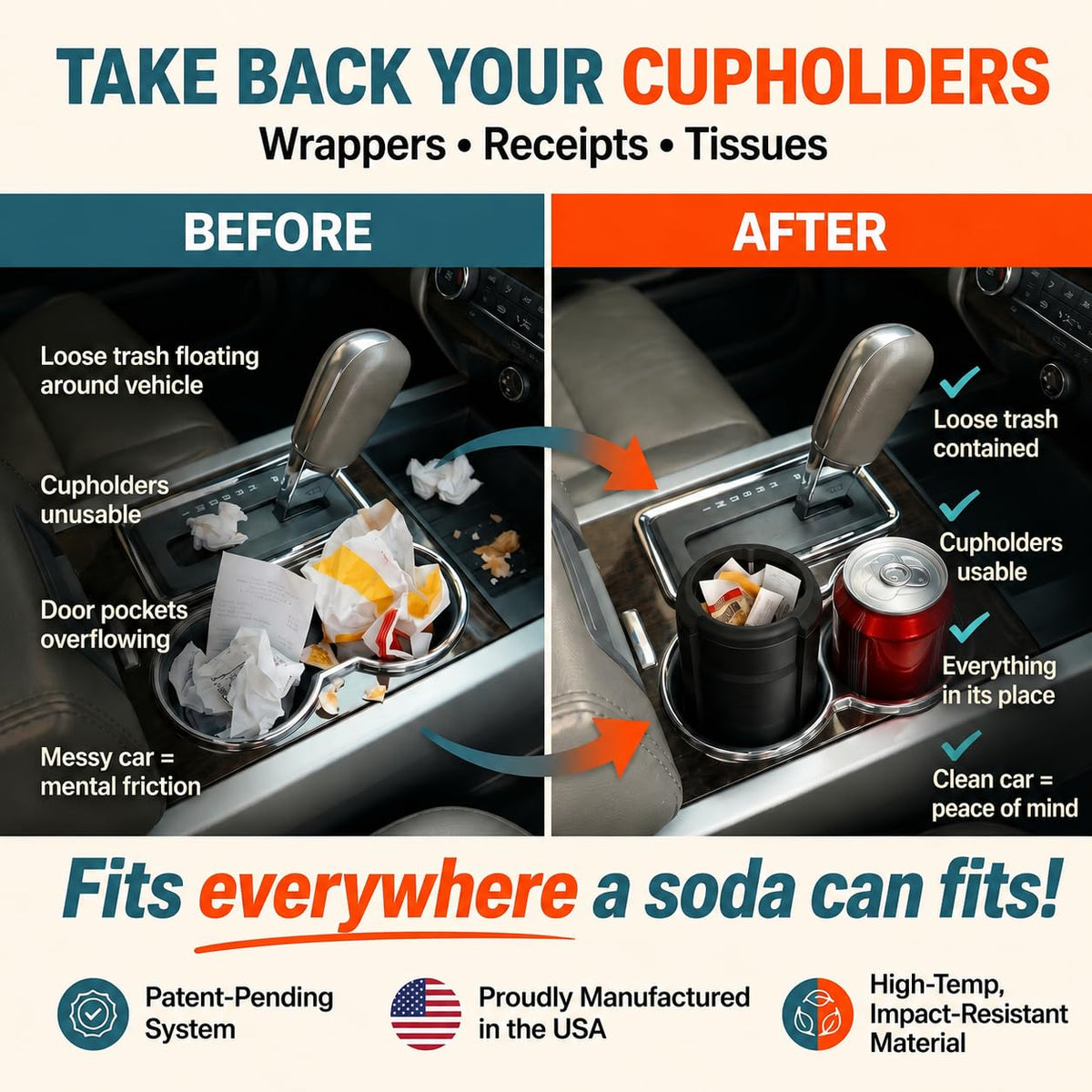 Trash Trapper Car Trash Can Cup Holder | Trash Can for Car | Up to 10x More