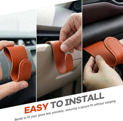 2 PCS Car Co-Pilot Glovebox Hook, Anti-Scratch Leather Passenger Seat Hanger Organizer, Multifunctional Vehicle Interior Seat Storage Hanger for SUVs Sedans Trucks (Orange)