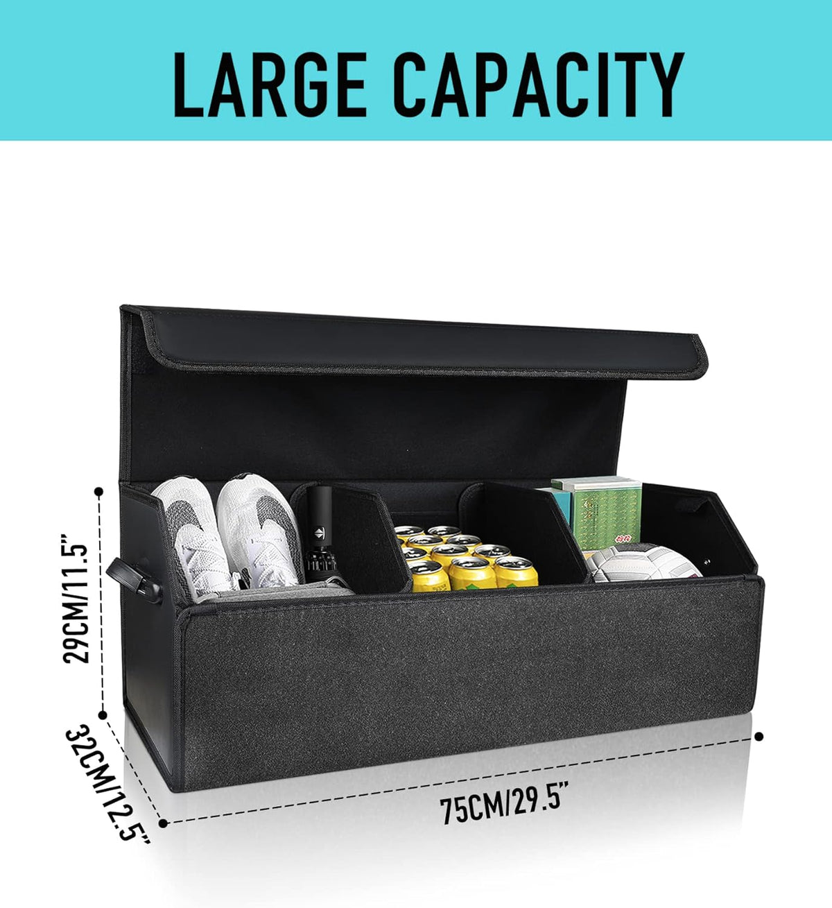 Fyzeoty Car Trunk Organizer for SUV and Sedan, Black, 29.5 inches