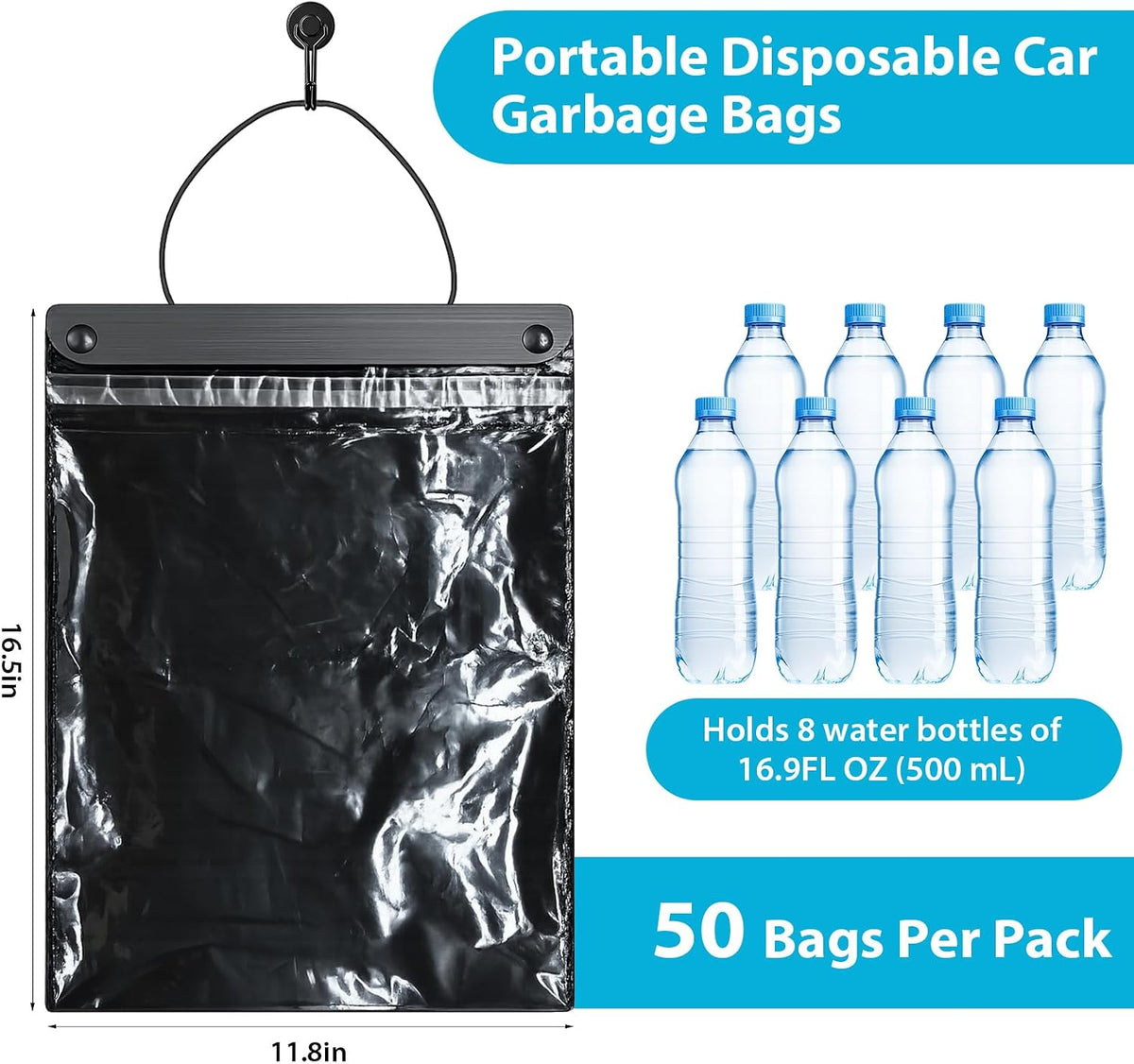 50 PCS Disposable Hanging Car Trash Bags, 2 Gallon Car Garbage Bags