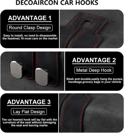 2 Pack Black Leather Car Headrest Hooks Purse Bag Storage Holders for Car Seats