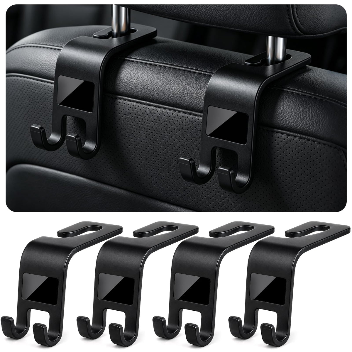 ZSDY Car Seat Headrest Hooks Heavy Duty Vehicle Back Seat Storage Organizer Hanger for Purse Grocery Bags Coat Universal Car Interior Accessories 2 Pack, Black