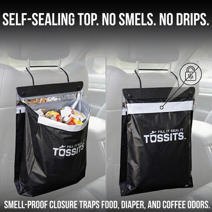 Tossits Hanging Car Trash & Garbage Bags, Disposable, Black 21 Count