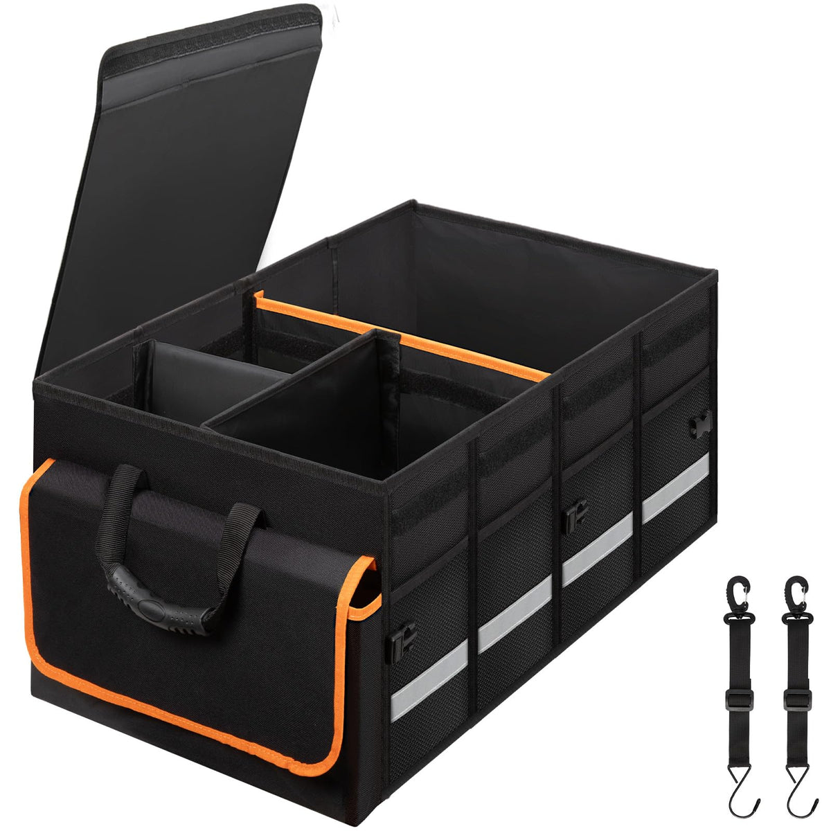 Car Trunk Organizer and Storage with Lid & Removable Leakproof Cooler Bag, Car Accessories 6 Removable Dividers for Custom Space, Collapsible Large Trunk Organizers Interior for SUV Sendan with Cover