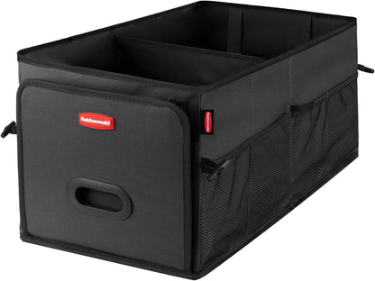 Rubbermaid Car Organizer, Collapsible Trunk Organizer, Multi-Compartment Car Storage Organization for Car Accessories, 2 Compartments-Black