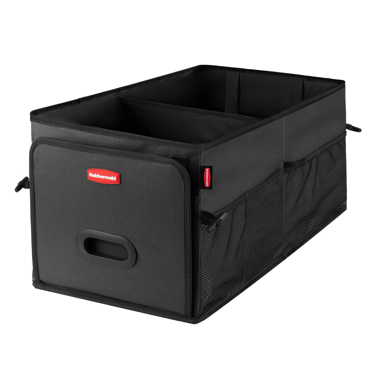 Rubbermaid Car Organizer, Collapsible Trunk Organizer, Multi-Compartment Car Storage Organization for Car Accessories, 2 Compartments-Black
