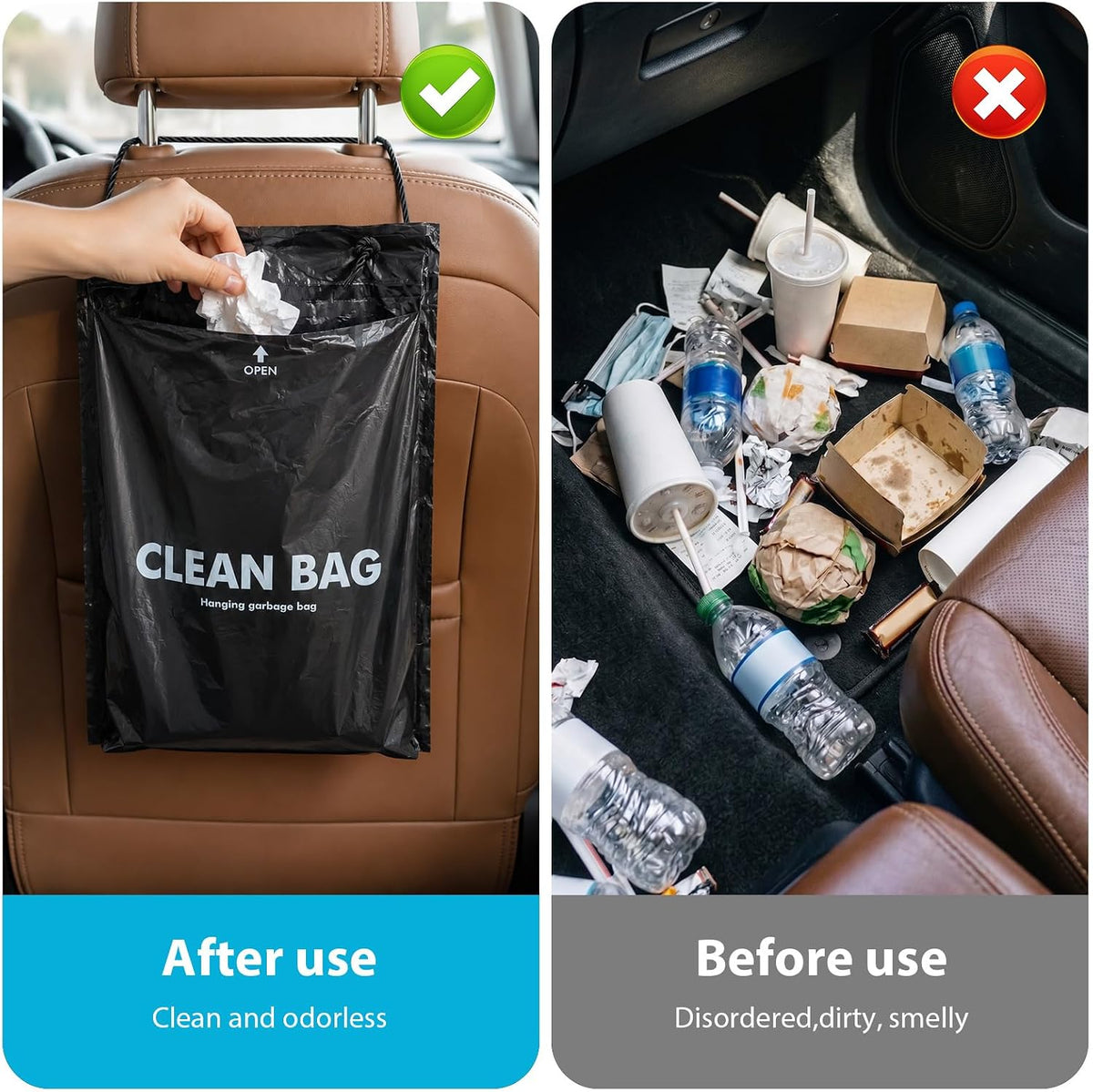 50 PCS Disposable Hanging Car Trash Bags, 2 Gallon Garbage Bag(13.4"x7.8")