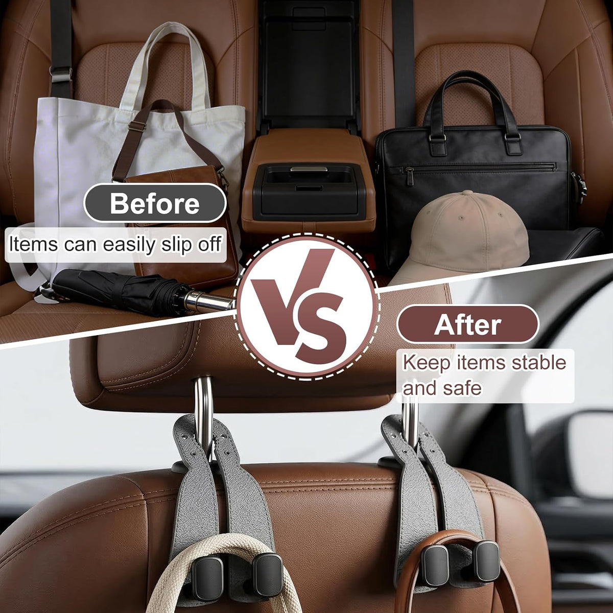 2 Pack Car Seat Back Double Hook, Headrest Hooks for Car, 2026 New Car Seat Back Organizer Storage Hook for Handbag, Purse, Coat Bags, and Accessories